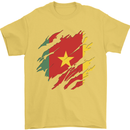 Torn Cameroon Flag Cameroonian Day Football Mens T-Shirt 100% Cotton Yellow
