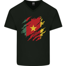 Torn Cameroon Flag Cameroonian Day Football Mens V-Neck Cotton T-Shirt Black