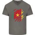 Torn Cameroon Flag Cameroonian Day Football Mens V-Neck Cotton T-Shirt Charcoal