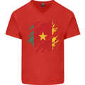 Torn Cameroon Flag Cameroonian Day Football Mens V-Neck Cotton T-Shirt Red