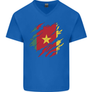 Torn Cameroon Flag Cameroonian Day Football Mens V-Neck Cotton T-Shirt Royal Blue