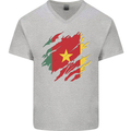 Torn Cameroon Flag Cameroonian Day Football Mens V-Neck Cotton T-Shirt Sports Grey