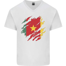 Torn Cameroon Flag Cameroonian Day Football Mens V-Neck Cotton T-Shirt White