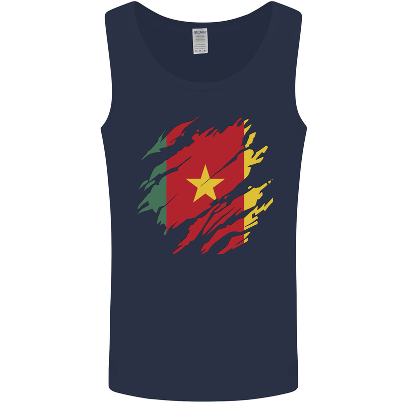 Torn Cameroon Flag Cameroonian Day Football Mens Vest Tank Top Navy Blue