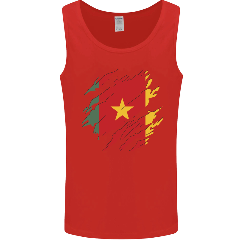 Torn Cameroon Flag Cameroonian Day Football Mens Vest Tank Top Red