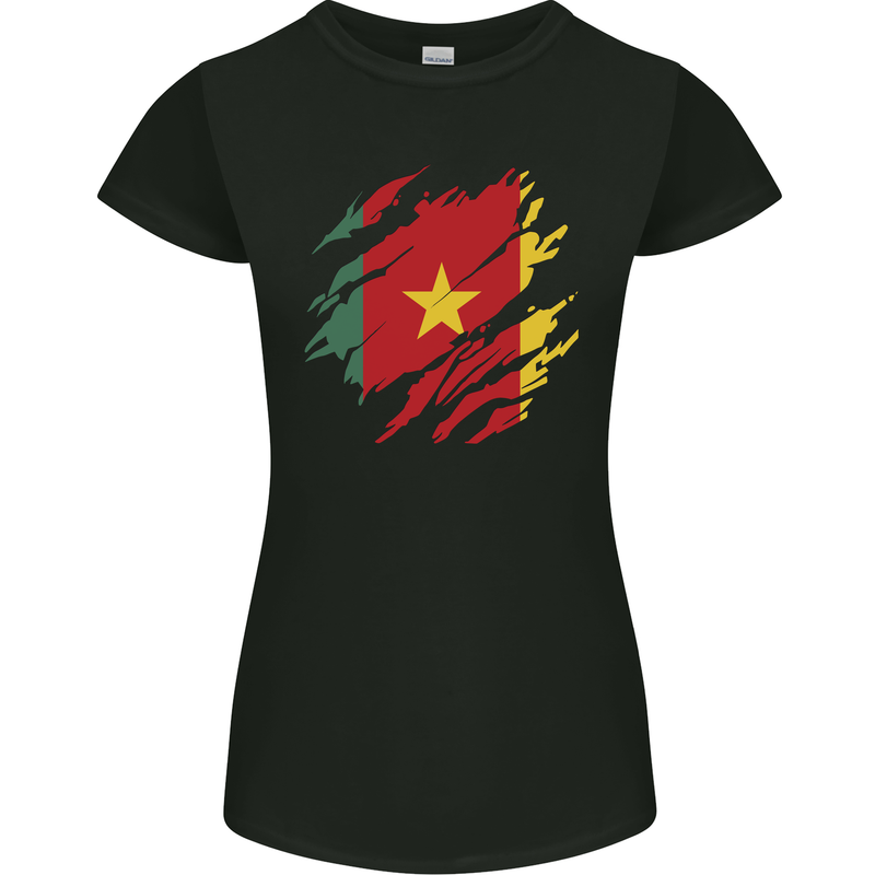 Torn Cameroon Flag Cameroonian Day Football Womens Petite Cut T-Shirt Black