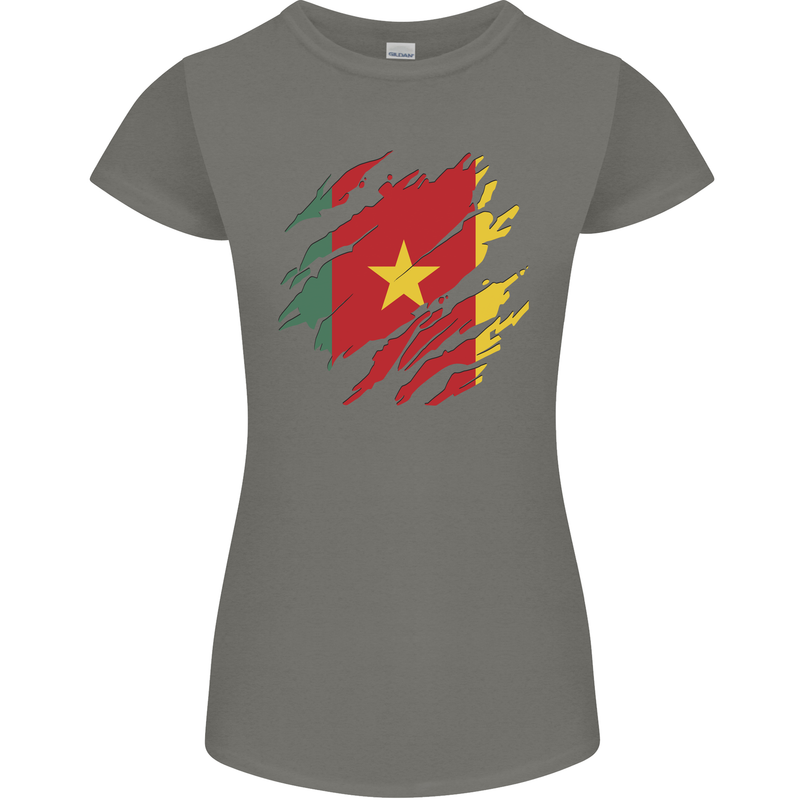 Torn Cameroon Flag Cameroonian Day Football Womens Petite Cut T-Shirt Charcoal