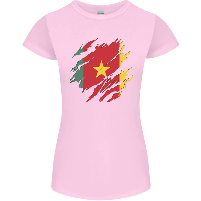 Torn Cameroon Flag Cameroonian Day Football Womens Petite Cut T-Shirt Light Pink