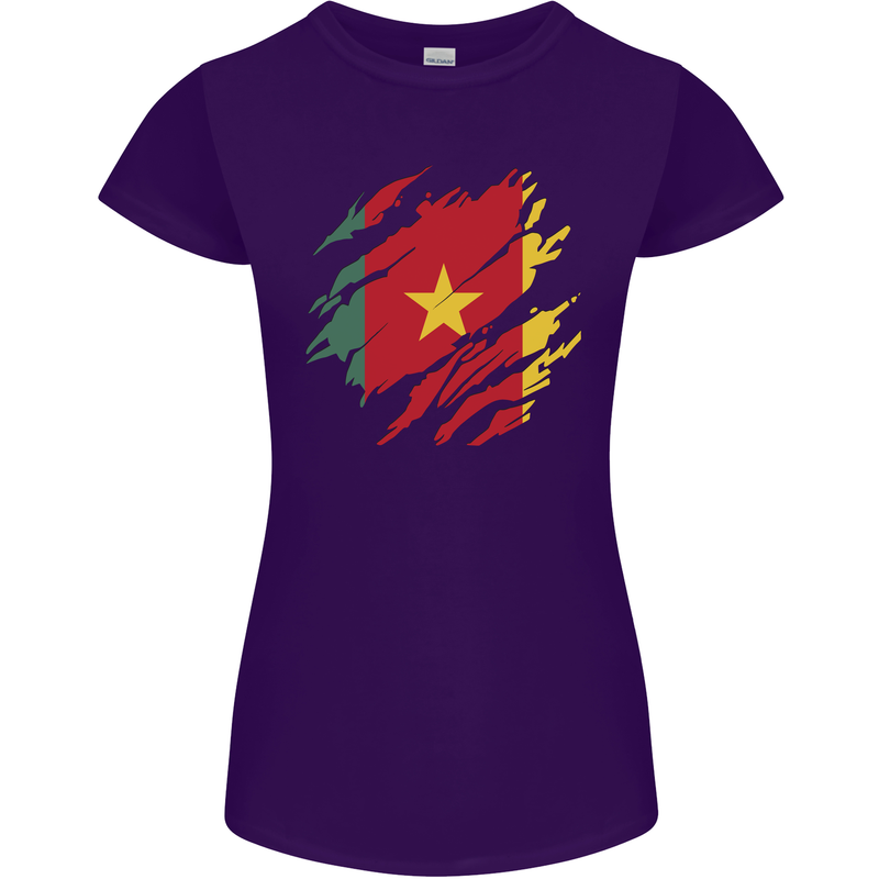Torn Cameroon Flag Cameroonian Day Football Womens Petite Cut T-Shirt Purple