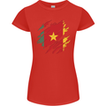 Torn Cameroon Flag Cameroonian Day Football Womens Petite Cut T-Shirt Red