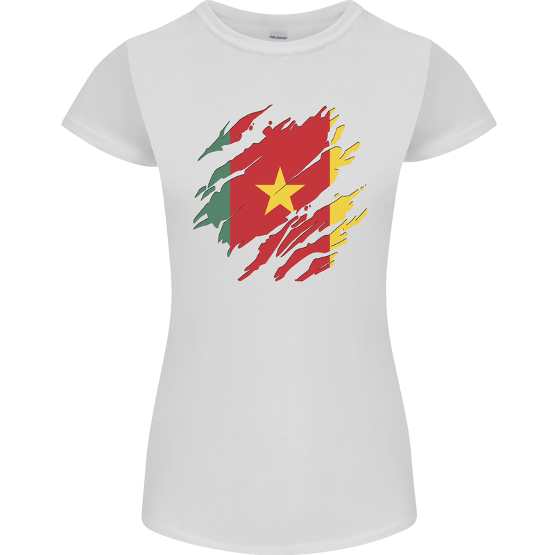 Torn Cameroon Flag Cameroonian Day Football Womens Petite Cut T-Shirt White