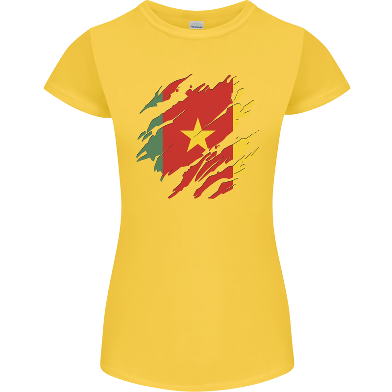 Torn Cameroon Flag Cameroonian Day Football Womens Petite Cut T-Shirt Yellow