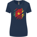 Torn Cameroon Flag Cameroonian Day Football Womens Wider Cut T-Shirt Navy Blue