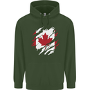 Torn Canada Flag Canadian Day Football Childrens Kids Hoodie Forest Green