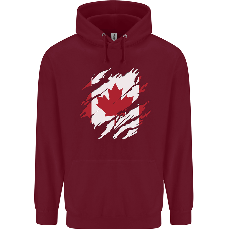 Torn Canada Flag Canadian Day Football Childrens Kids Hoodie Maroon