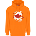 Torn Canada Flag Canadian Day Football Childrens Kids Hoodie Orange