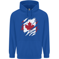 Torn Canada Flag Canadian Day Football Childrens Kids Hoodie Royal Blue