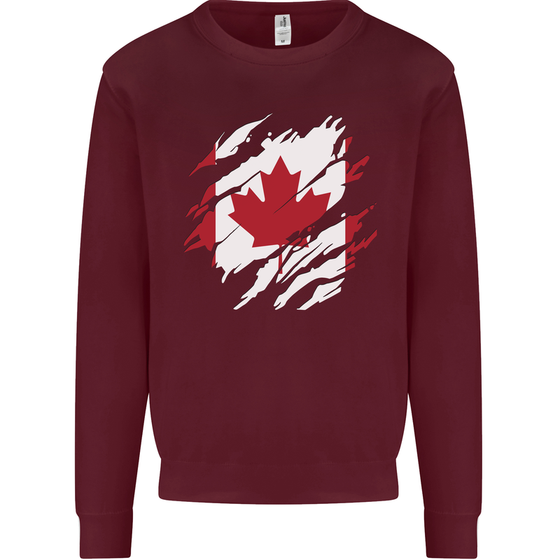 Torn Canada Flag Canadian Day Football Kids Sweatshirt Jumper Maroon