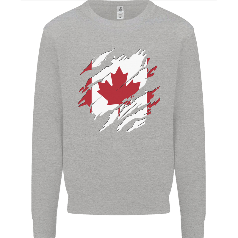 Torn Canada Flag Canadian Day Football Kids Sweatshirt Jumper Sports Grey