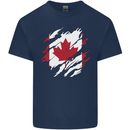 Torn Canada Flag Canadian Day Football Kids T-Shirt Childrens Navy Blue