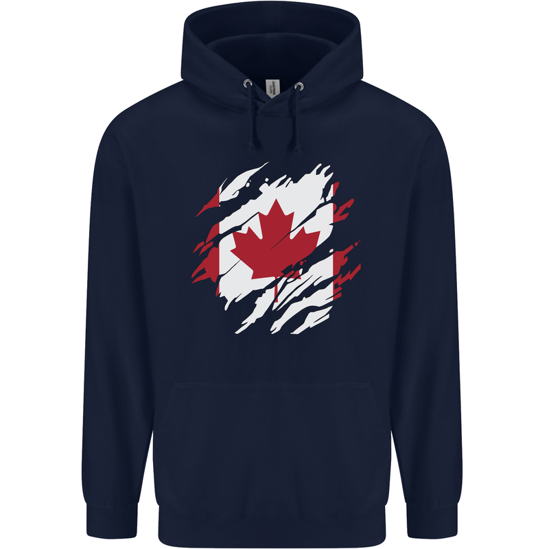 Torn Canada Flag Canadian Day Football Mens 80% Cotton Hoodie Navy Blue