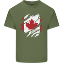 Torn Canada Flag Canadian Day Football Mens Cotton T-Shirt Tee Top Military Green