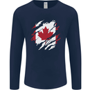 Torn Canada Flag Canadian Day Football Mens Long Sleeve T-Shirt Navy Blue