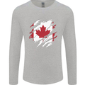 Torn Canada Flag Canadian Day Football Mens Long Sleeve T-Shirt Sports Grey