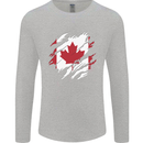 Torn Canada Flag Canadian Day Football Mens Long Sleeve T-Shirt Sports Grey