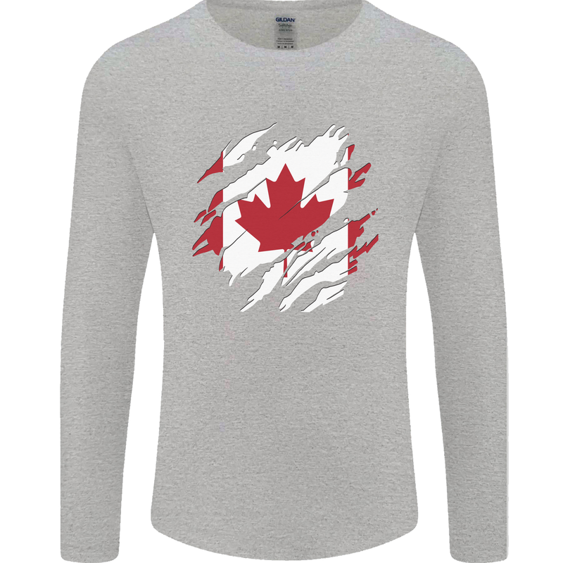 Torn Canada Flag Canadian Day Football Mens Long Sleeve T-Shirt Sports Grey