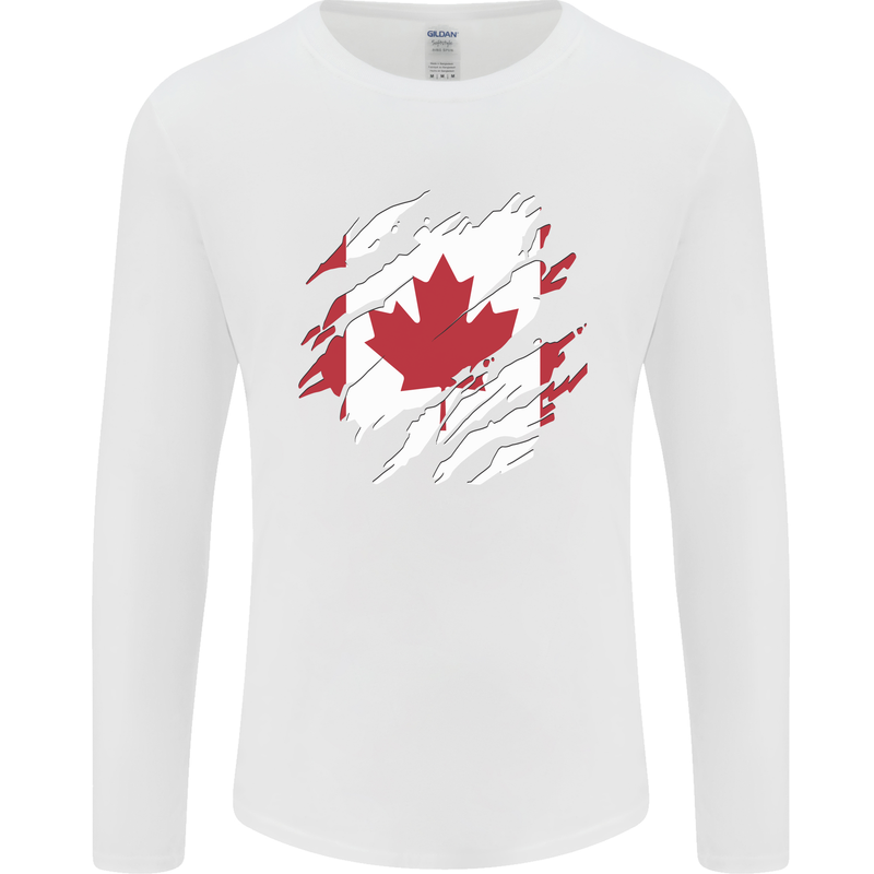 Torn Canada Flag Canadian Day Football Mens Long Sleeve T-Shirt White