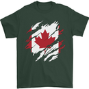 Torn Canada Flag Canadian Day Football Mens T-Shirt 100% Cotton Forest Green