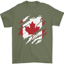Torn Canada Flag Canadian Day Football Mens T-Shirt 100% Cotton Military Green