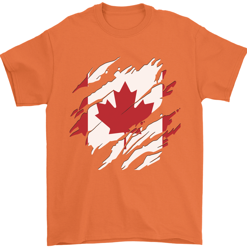 Torn Canada Flag Canadian Day Football Mens T-Shirt 100% Cotton Orange