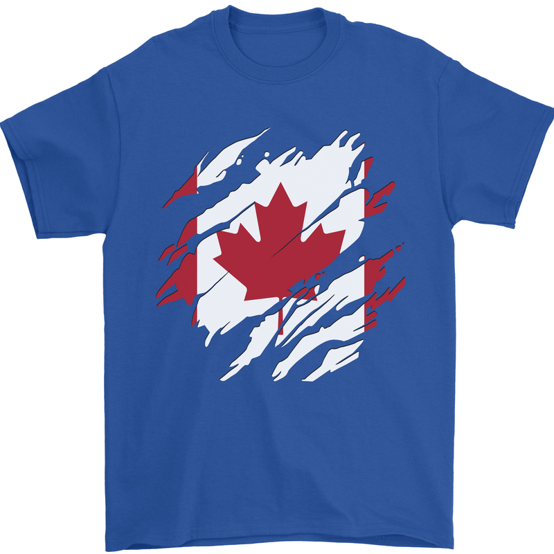 Torn Canada Flag Canadian Day Football Mens T-Shirt 100% Cotton Royal Blue