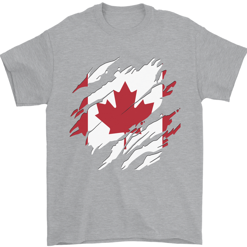 Torn Canada Flag Canadian Day Football Mens T-Shirt 100% Cotton Sports Grey