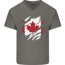 Torn Canada Flag Canadian Day Football Mens V-Neck Cotton T-Shirt Charcoal