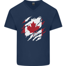 Torn Canada Flag Canadian Day Football Mens V-Neck Cotton T-Shirt Navy Blue