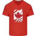 Torn Canada Flag Canadian Day Football Mens V-Neck Cotton T-Shirt Red