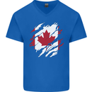 Torn Canada Flag Canadian Day Football Mens V-Neck Cotton T-Shirt Royal Blue