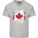 Torn Canada Flag Canadian Day Football Mens V-Neck Cotton T-Shirt Sports Grey