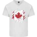 Torn Canada Flag Canadian Day Football Mens V-Neck Cotton T-Shirt White