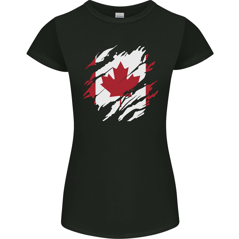 Torn Canada Flag Canadian Day Football Womens Petite Cut T-Shirt Black