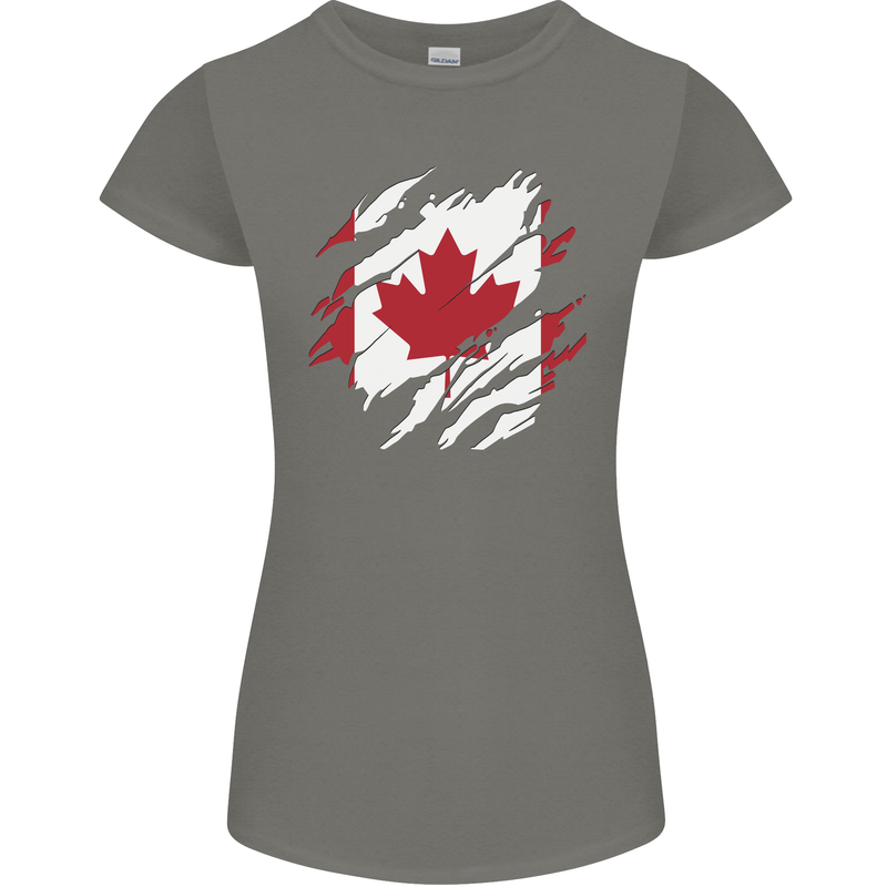 Torn Canada Flag Canadian Day Football Womens Petite Cut T-Shirt Charcoal