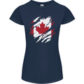 Torn Canada Flag Canadian Day Football Womens Petite Cut T-Shirt Navy Blue
