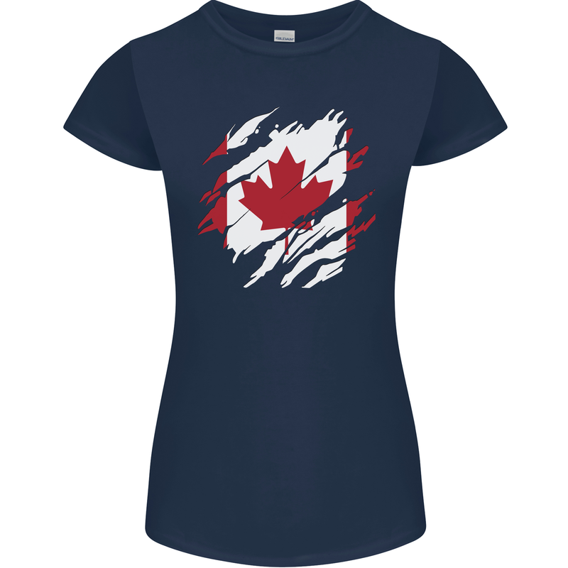 Torn Canada Flag Canadian Day Football Womens Petite Cut T-Shirt Navy Blue