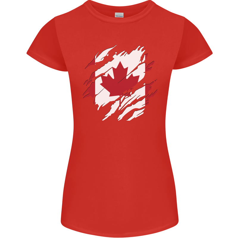 Torn Canada Flag Canadian Day Football Womens Petite Cut T-Shirt Red