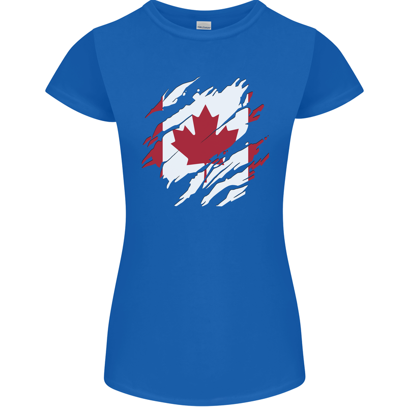 Torn Canada Flag Canadian Day Football Womens Petite Cut T-Shirt Royal Blue