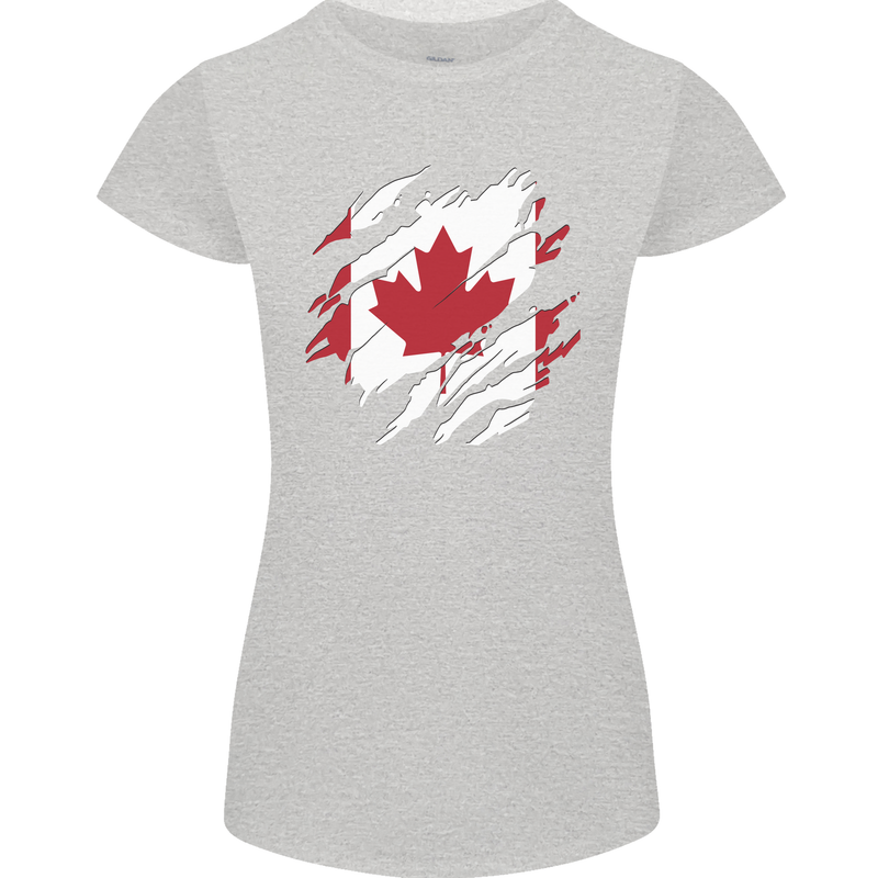 Torn Canada Flag Canadian Day Football Womens Petite Cut T-Shirt Sports Grey