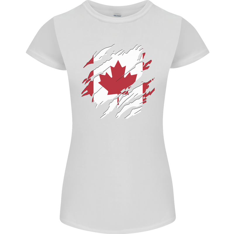 Torn Canada Flag Canadian Day Football Womens Petite Cut T-Shirt White